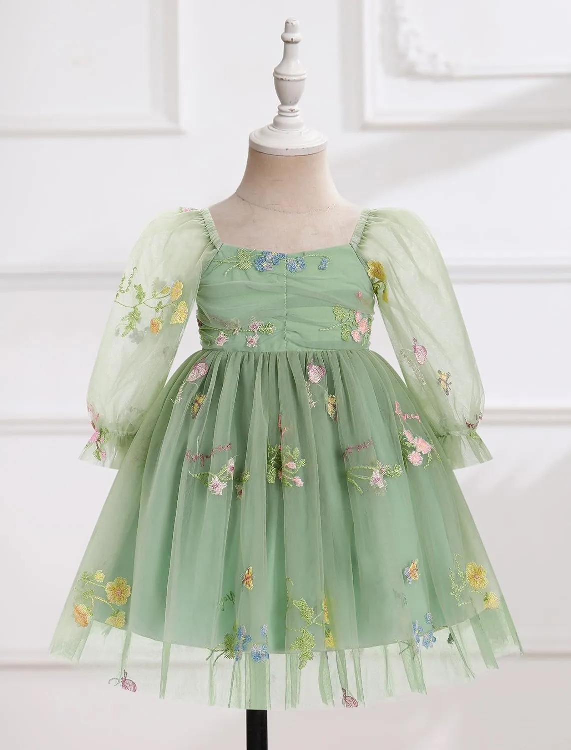 IBTOM CASTLE Infant Girls First Birthday Dress Flower Girl Dress Cake Smash Floral Embroidery Princess Dress