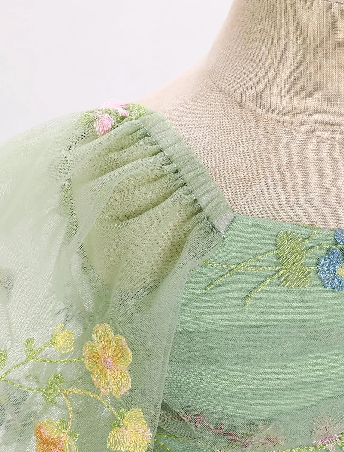 IBTOM CASTLE Infant Girls First Birthday Dress Flower Girl Dress Cake Smash Floral Embroidery Princess Dress