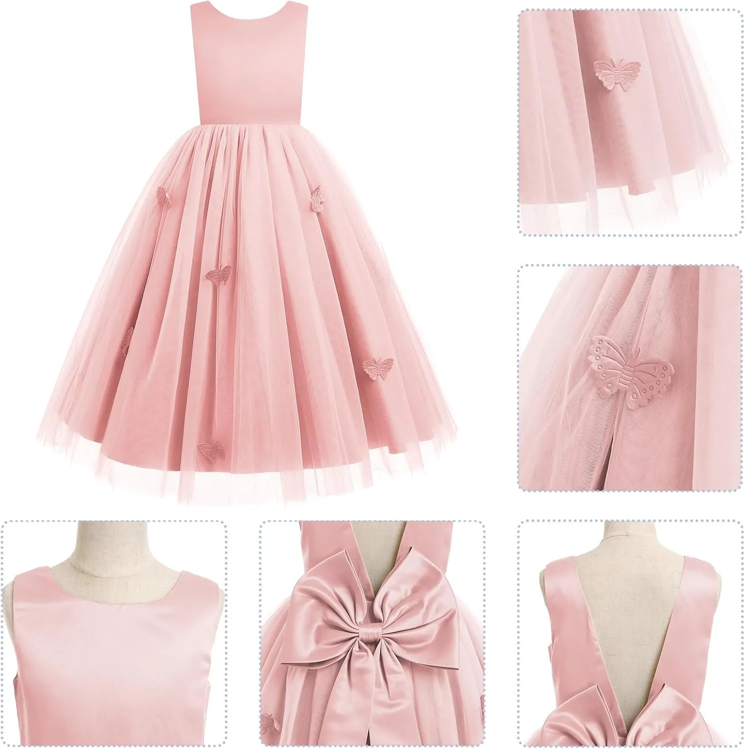 IBTOM CASTLE Kids Girls 3D Butterfly Dress Little Bridesmaid Party Dress Flower Girl Dress Wedding Photoshoot