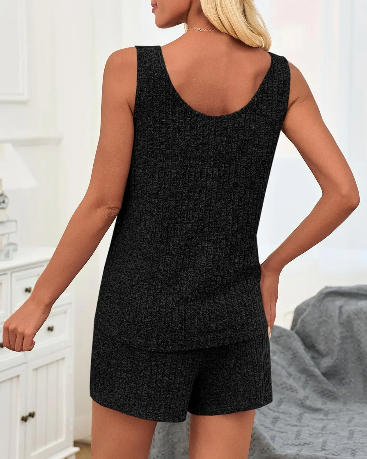 Imily Bela Womens Pajama Sets 2 Piece Sleeveless Summer Pjs Ribbed Knit Tank Top and Shorts Cute Lounge Sleepwear