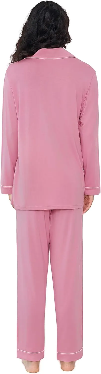 Joyaria Womens Bamboo Viscose Pajama Sets Long Sleeve Button Down Cooling Sleepwear Soft Comfortable Pj Pants Set for Women