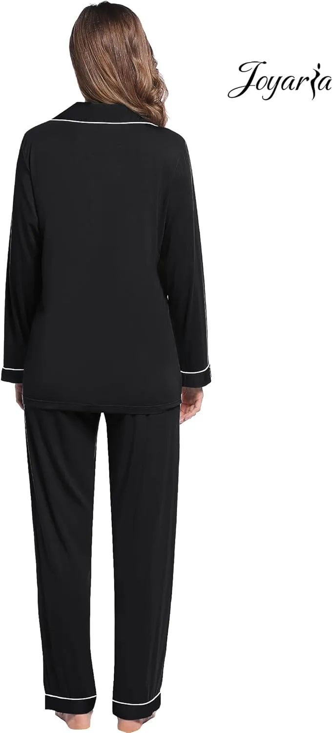 Joyaria Womens Bamboo Viscose Pajama Sets Long Sleeve Button Down Cooling Sleepwear Soft Comfortable Pj Pants Set for Women