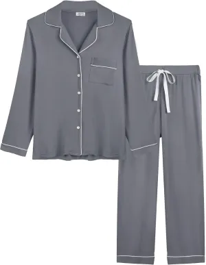 Joyaria Womens Bamboo Viscose Pajama Sets Long Sleeve Button Down Cooling Sleepwear Soft Comfortable Pj Pants Set for Women