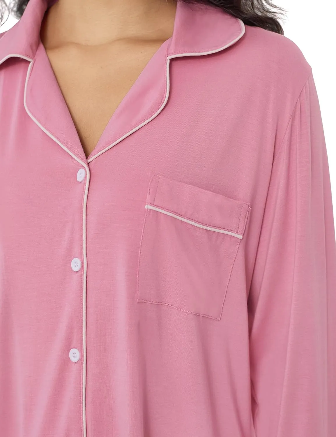 Joyaria Womens Bamboo Viscose Pajama Sets Long Sleeve Button Down Cooling Sleepwear Soft Comfortable Pj Pants Set for Women