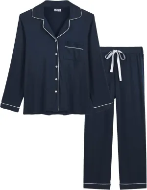 Joyaria Womens Bamboo Viscose Pajama Sets Long Sleeve Button Down Cooling Sleepwear Soft Comfortable Pj Pants Set for Women