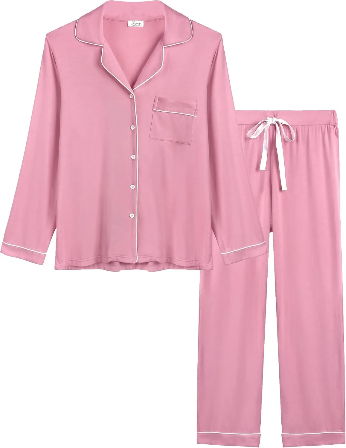 Joyaria Womens Bamboo Viscose Pajama Sets Long Sleeve Button Down Cooling Sleepwear Soft Comfortable Pj Pants Set for Women