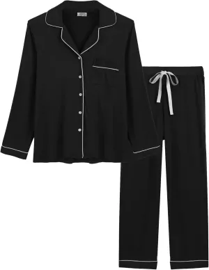 Joyaria Womens Bamboo Viscose Pajama Sets Long Sleeve Button Down Cooling Sleepwear Soft Comfortable Pj Pants Set for Women