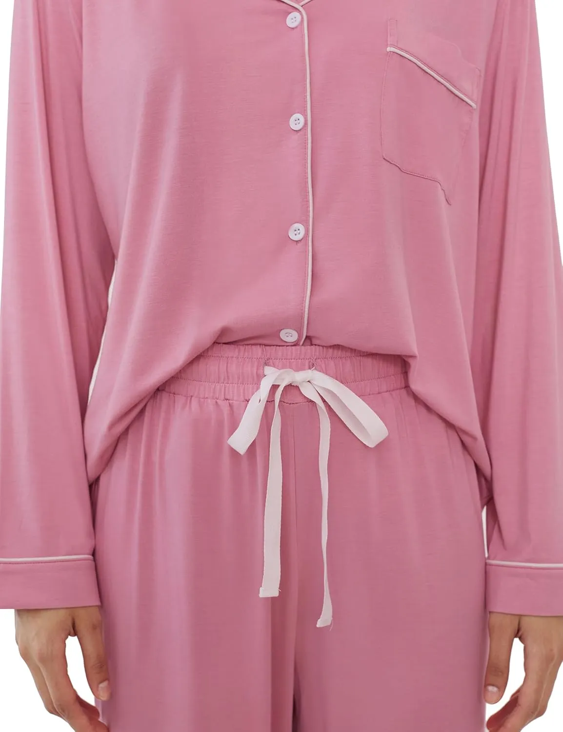 Joyaria Womens Bamboo Viscose Pajama Sets Long Sleeve Button Down Cooling Sleepwear Soft Comfortable Pj Pants Set for Women