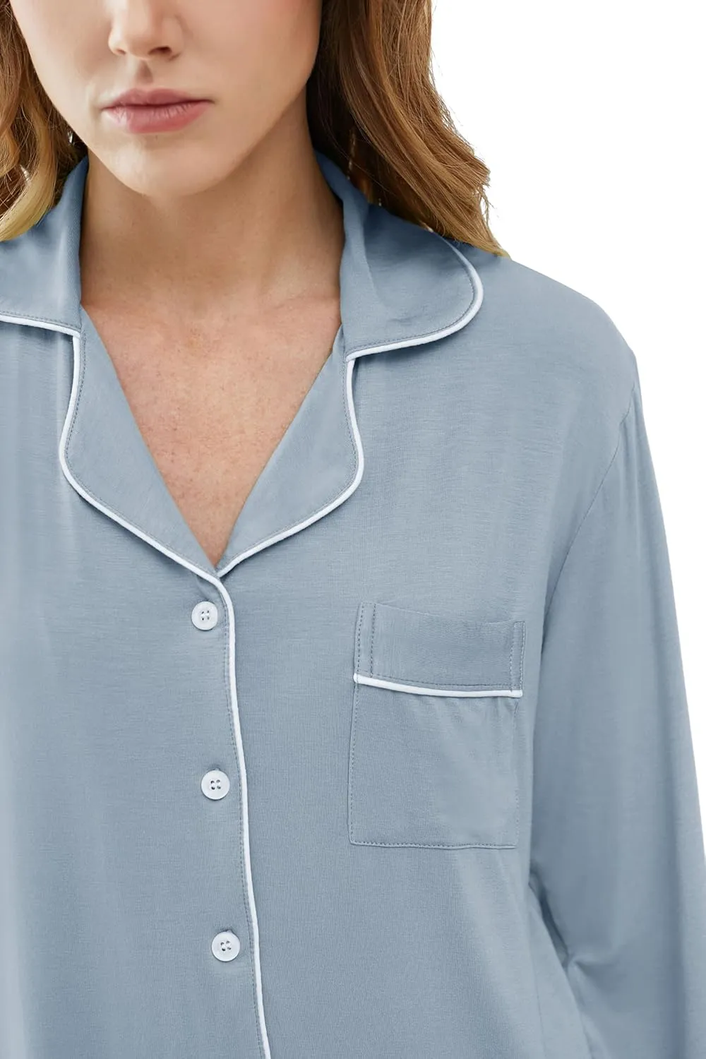 Joyaria Womens Bamboo Viscose Pajama Sets Long Sleeve Button Down Cooling Sleepwear Soft Comfortable Pj Pants Set for Women