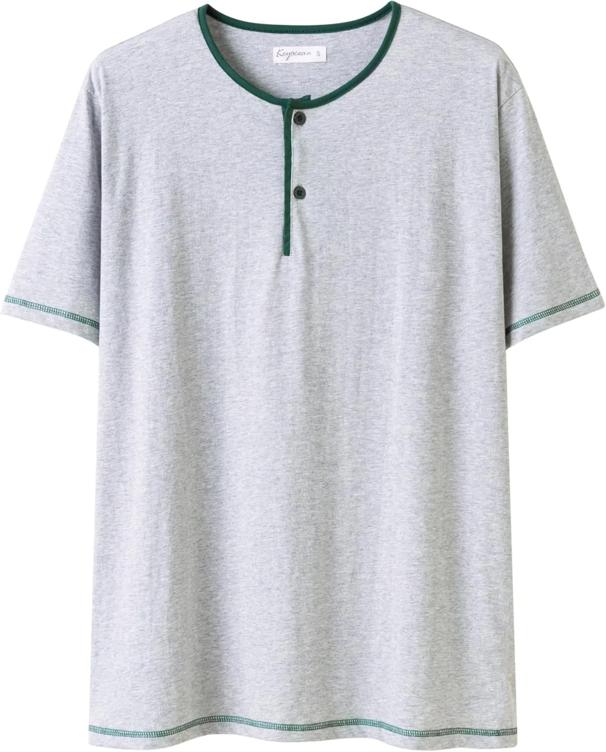 Keyocean Mens Henley Pajama Set, Soft Cotton Short-Sleeve T-Shirt & Shorts Summer PJ Set for Sleeping