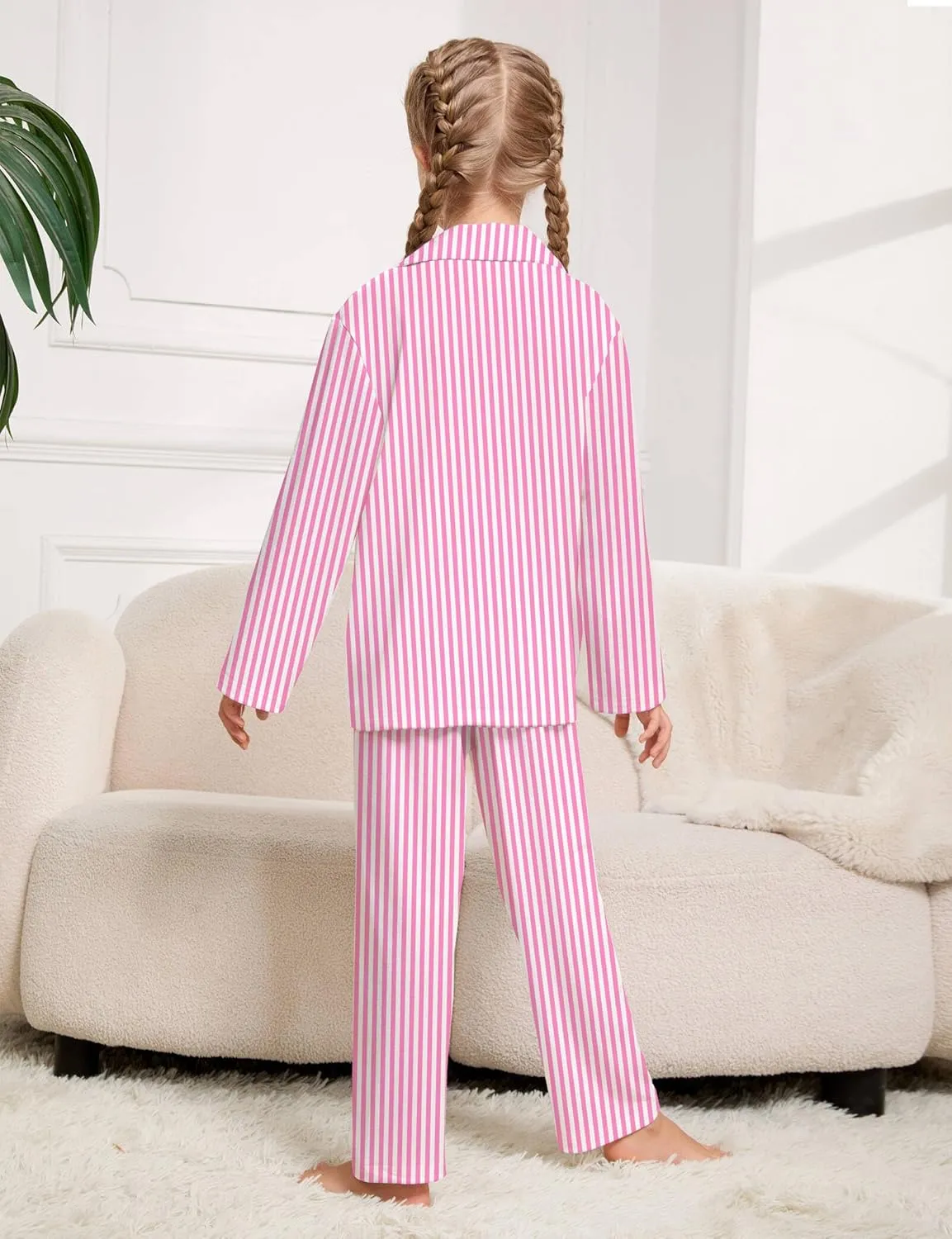 Kids Pajamas for Girls Pajama Sets 2-Piece Girls Button-down Pjs Set Soft Sleepwear Nightwear with Eye Mask Headband