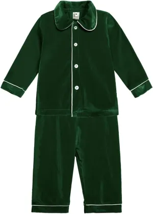 Kids Tales Child Velvet Pajama Sets Christmas Button Down Long Sleeve Shirt   Long Pants Boys Girls Solid Loungewear 2PCS