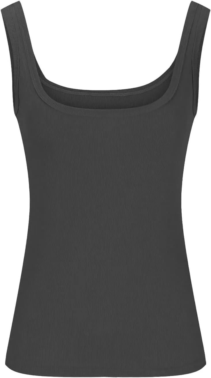 Lastesso Workout Tank Tops Woman Square Neck Sleeveless Stretch Blouses Slimming Fit Lightweight Summer Vacation Beach Shirts