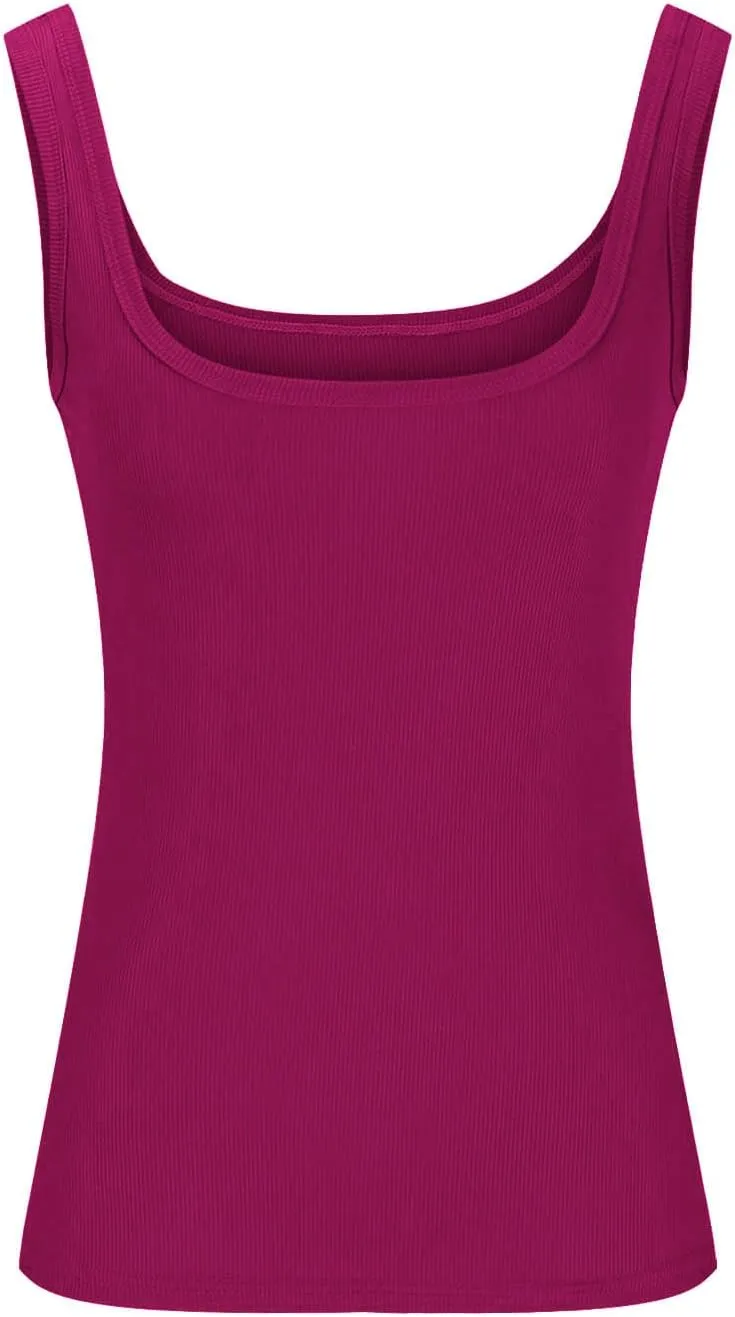 Lastesso Workout Tank Tops Woman Square Neck Sleeveless Stretch Blouses Slimming Fit Lightweight Summer Vacation Beach Shirts