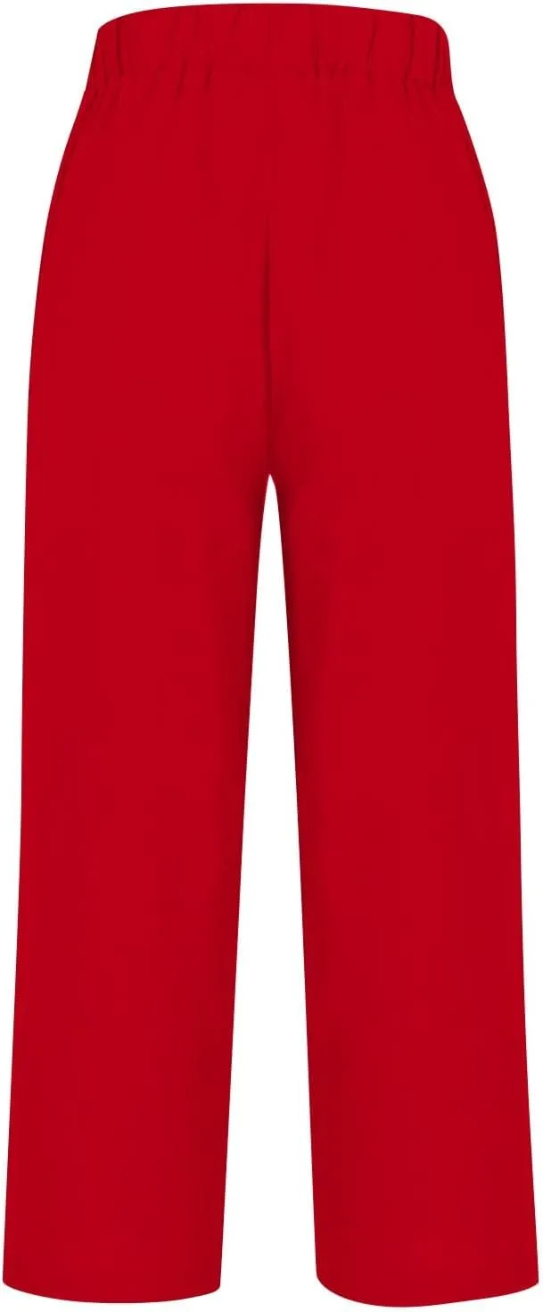 Linen Pants for Women Dressy Elastic Waisted Straight Leg Lounge Trousers Petite Summer Striped Plus Size Work Slacks