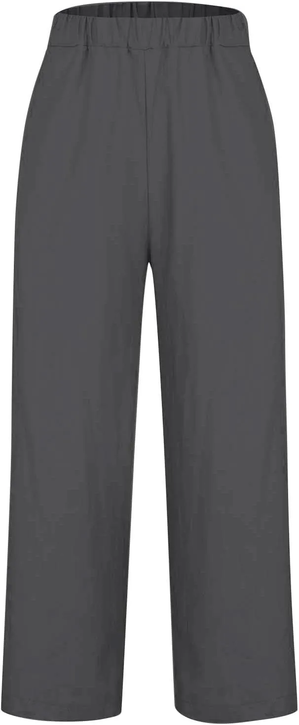 Linen Pants for Women Dressy Elastic Waisted Straight Leg Lounge Trousers Petite Summer Striped Plus Size Work Slacks
