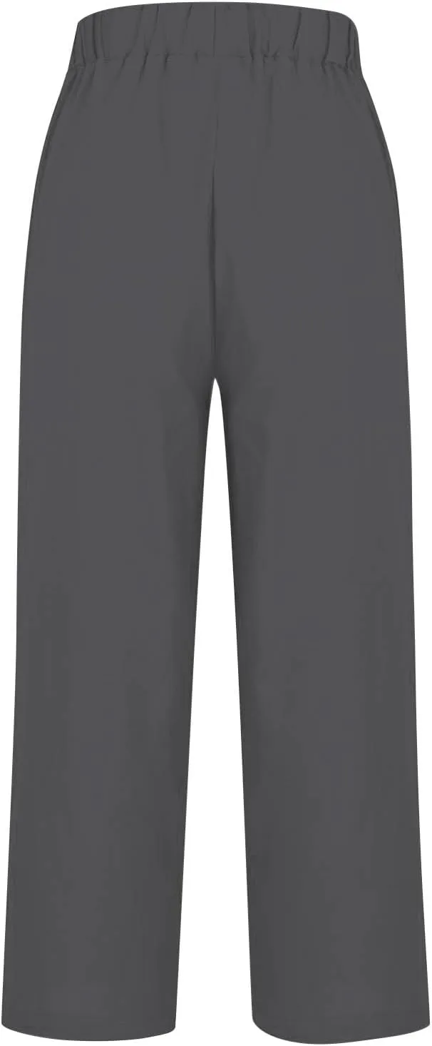 Linen Pants for Women Dressy Elastic Waisted Straight Leg Lounge Trousers Petite Summer Striped Plus Size Work Slacks