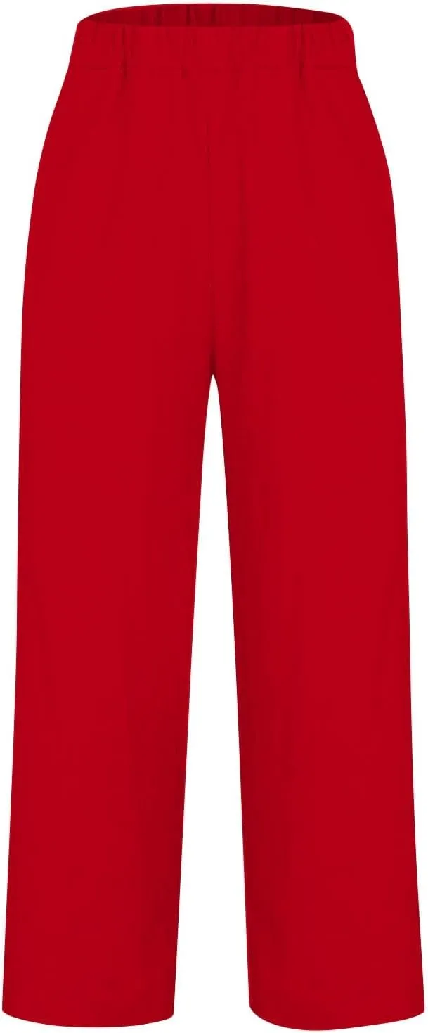 Linen Pants for Women Dressy Elastic Waisted Straight Leg Lounge Trousers Petite Summer Striped Plus Size Work Slacks
