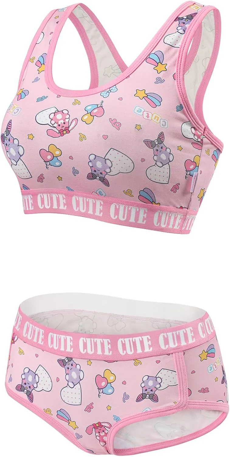 Littleforbig Women Cotton Camisole and Panties Sports Loungewear Usagi Cute & Cozy Bralette Set