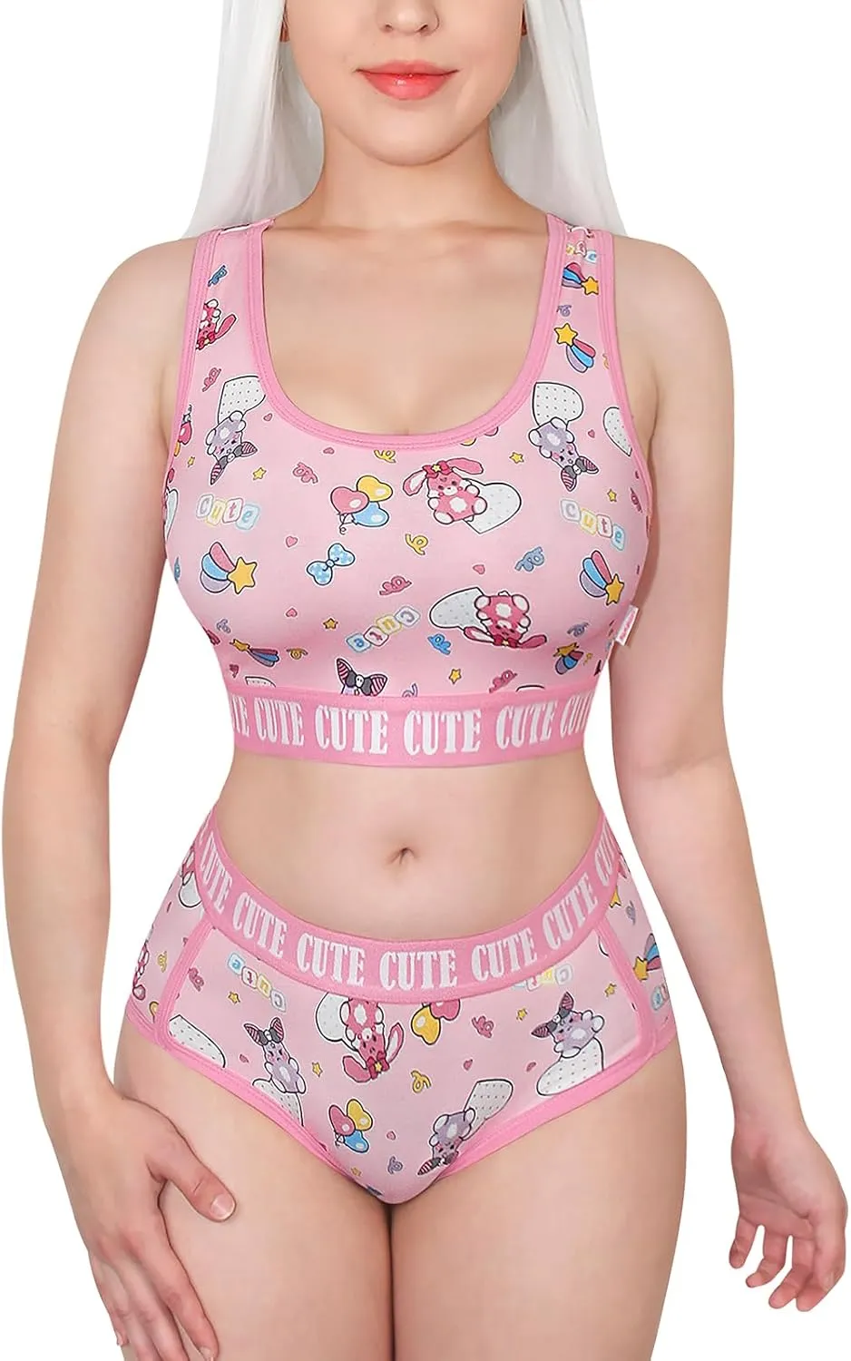 Littleforbig Women Cotton Camisole and Panties Sports Loungewear Usagi Cute & Cozy Bralette Set