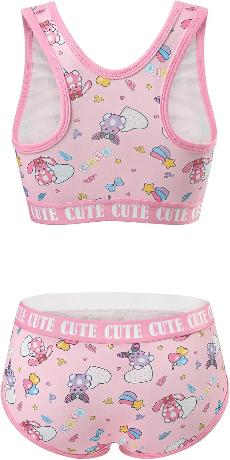 Littleforbig Women Cotton Camisole and Panties Sports Loungewear Usagi Cute & Cozy Bralette Set