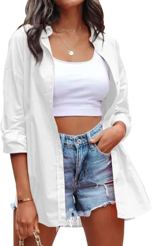 Long Sleeve Button Down Shirts for Women Oversized Casual Loose Work Office Dressy Blouses Tops