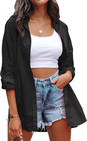 Long Sleeve Button Down Shirts for Women Oversized Casual Loose Work Office Dressy Blouses Tops