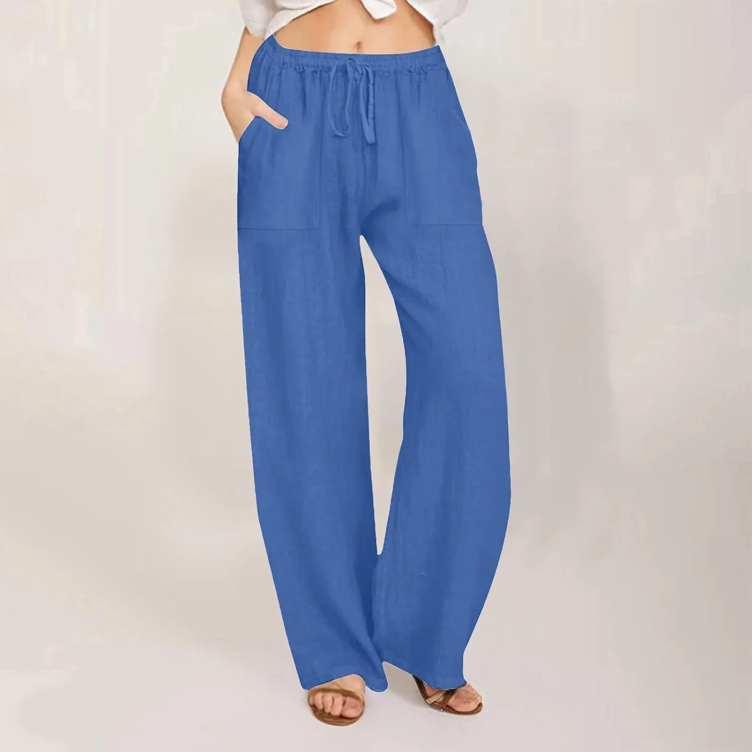 LRMQS Beach Pants for Women Trendy 2025 Lounge Loose Drawstring Elastic Waist Pant Trousers Casual Summer Slacks Clothes