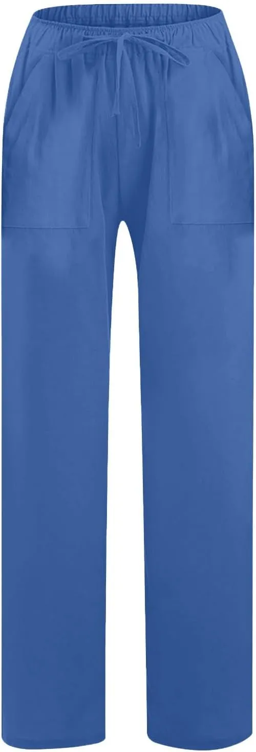LRMQS Beach Pants for Women Trendy 2025 Lounge Loose Drawstring Elastic Waist Pant Trousers Casual Summer Slacks Clothes