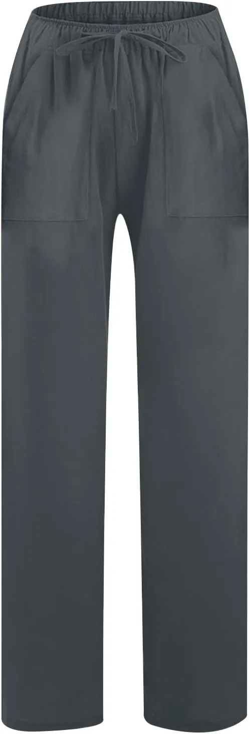 LRMQS Beach Pants for Women Trendy 2025 Lounge Loose Drawstring Elastic Waist Pant Trousers Casual Summer Slacks Clothes