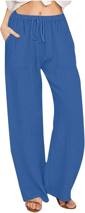 LRMQS Beach Pants for Women Trendy 2025 Lounge Loose Drawstring Elastic Waist Pant Trousers Casual Summer Slacks Clothes