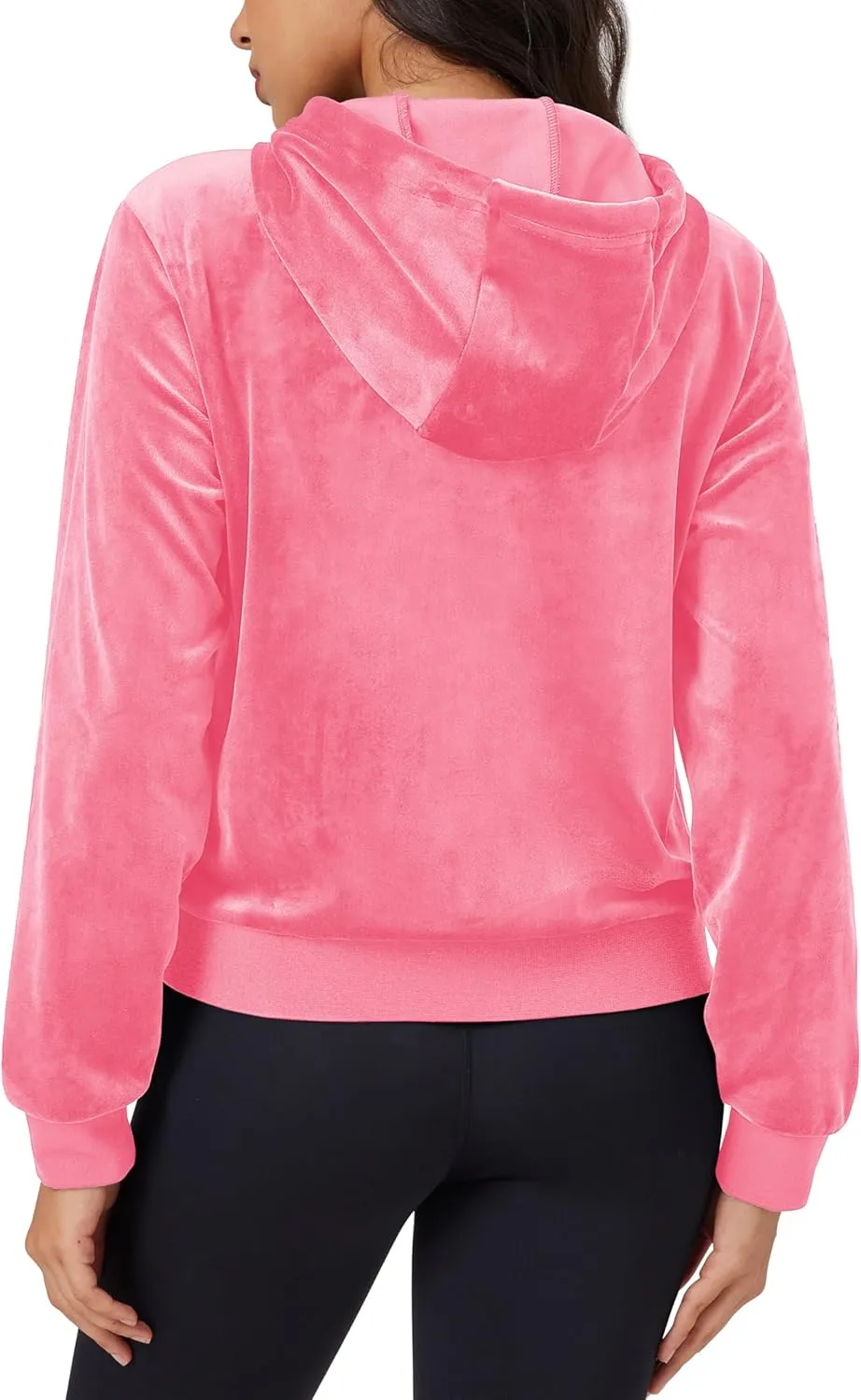 MAGCOMSEN Women's Velour Crop Hoodie Jacket Long Sleeve Zip Up Tops Soft Casual Velvet Jacket with Pockets