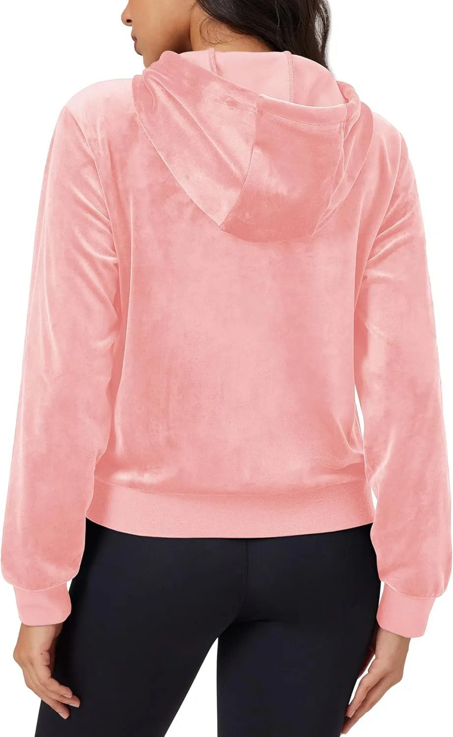 MAGCOMSEN Women's Velour Crop Hoodie Jacket Long Sleeve Zip Up Tops Soft Casual Velvet Jacket with Pockets