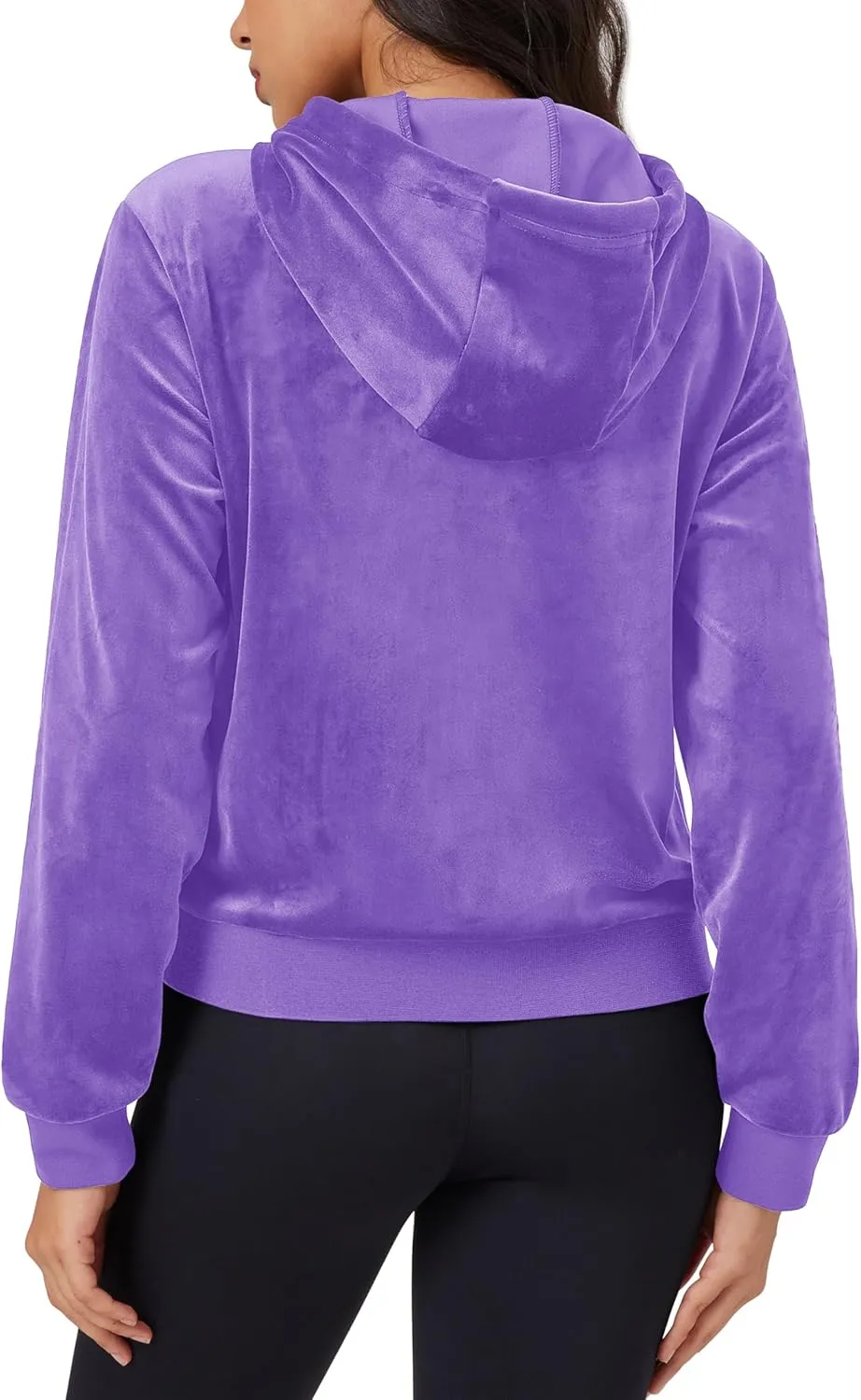 MAGCOMSEN Women's Velour Crop Hoodie Jacket Long Sleeve Zip Up Tops Soft Casual Velvet Jacket with Pockets