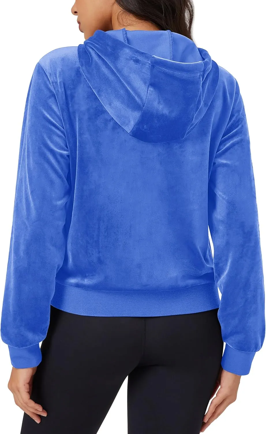 MAGCOMSEN Women's Velour Crop Hoodie Jacket Long Sleeve Zip Up Tops Soft Casual Velvet Jacket with Pockets