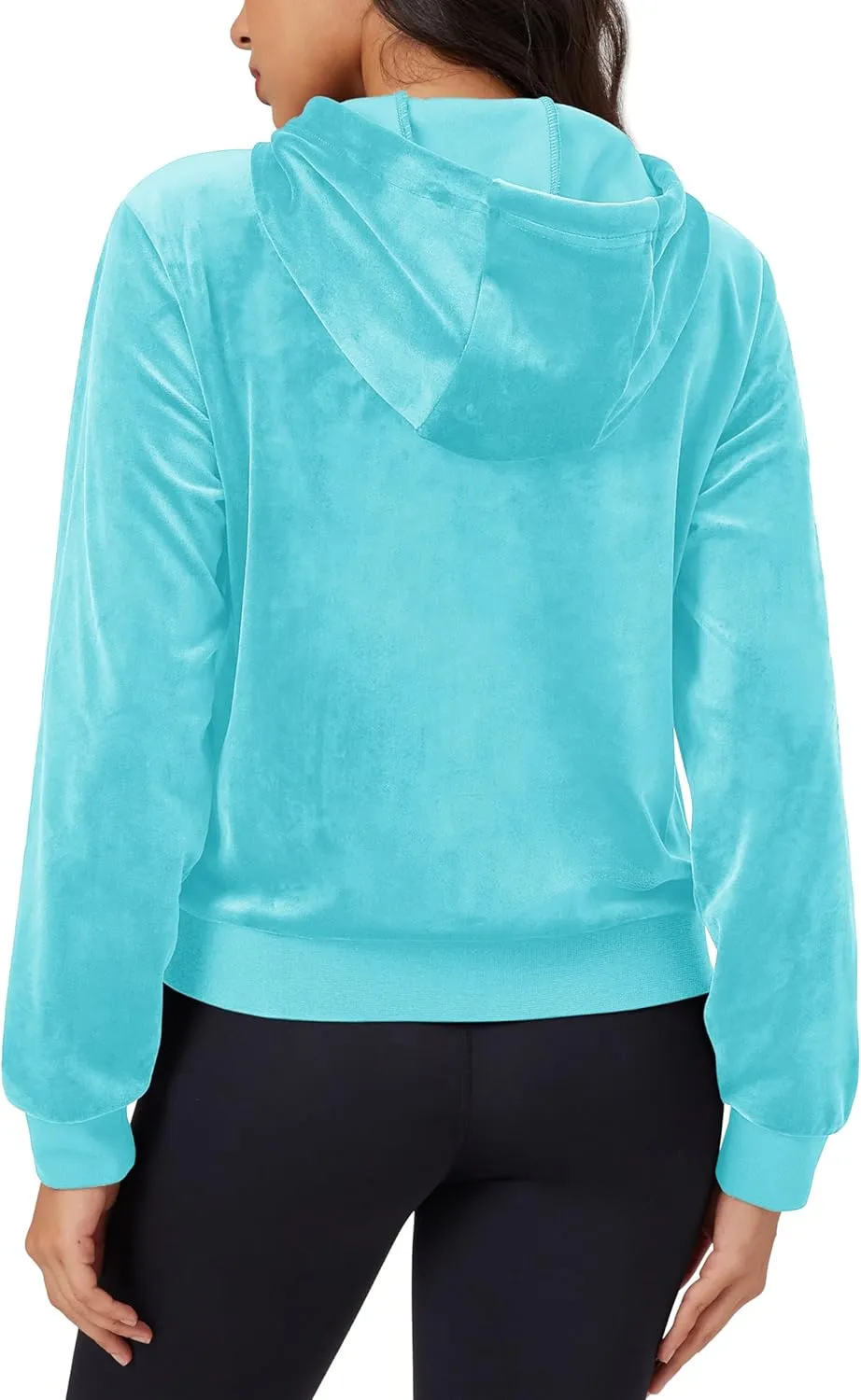MAGCOMSEN Women's Velour Crop Hoodie Jacket Long Sleeve Zip Up Tops Soft Casual Velvet Jacket with Pockets