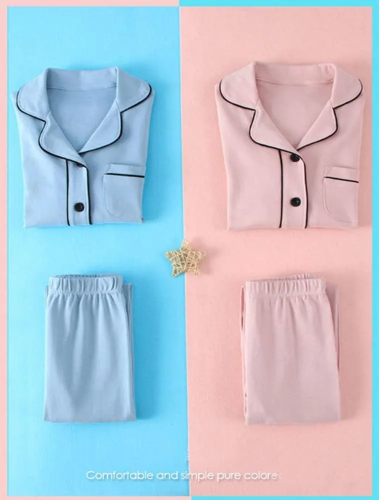 Mallimoda Kids Cotton Pajamas Set PJS Long Sleeve Button Down Sleepwear Loungewear
