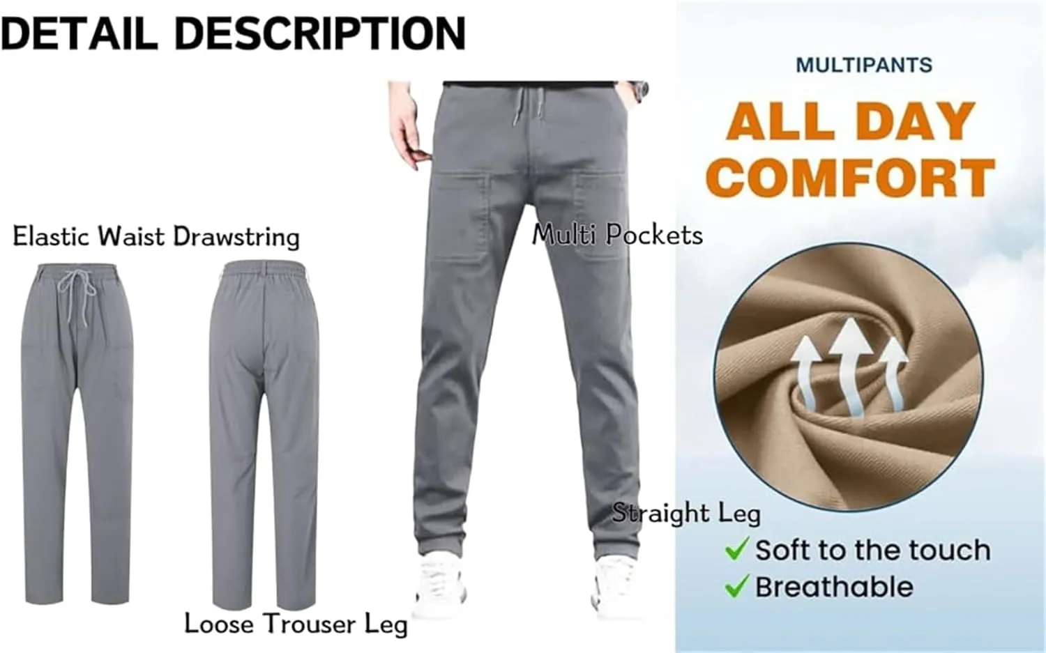Men Comfy Cargo Pants Stretch, Lightweight Solid Color Long, PantsMultipants High Stretch Multi-Pocket Durable Cargo Pants.