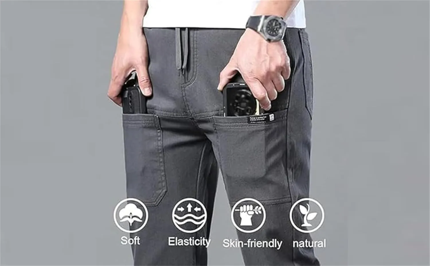 Men Comfy Cargo Pants Stretch, Lightweight Solid Color Long, PantsMultipants High Stretch Multi-Pocket Durable Cargo Pants.