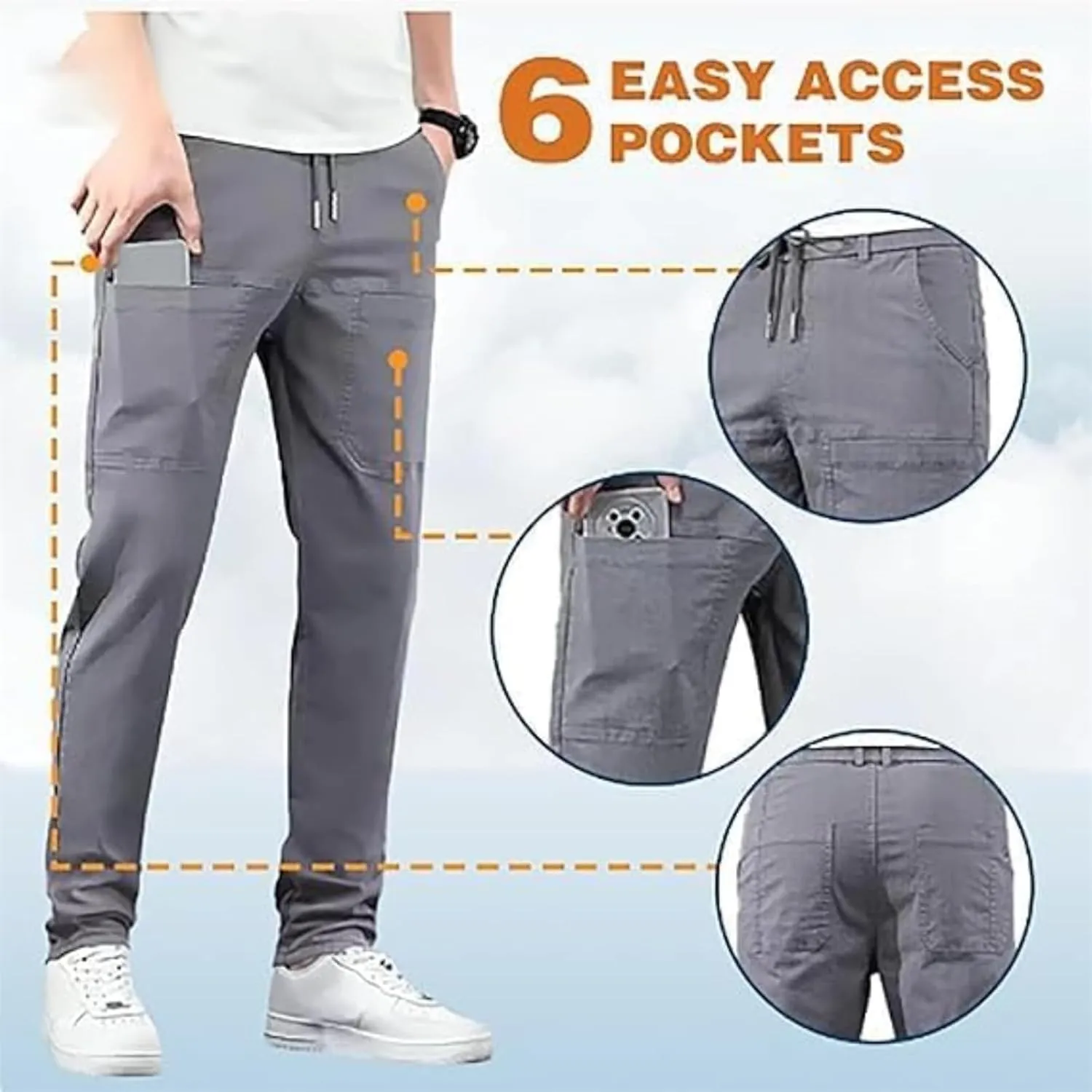 Men Comfy Cargo Pants Stretch, Lightweight Solid Color Long, PantsMultipants High Stretch Multi-Pocket Durable Cargo Pants.