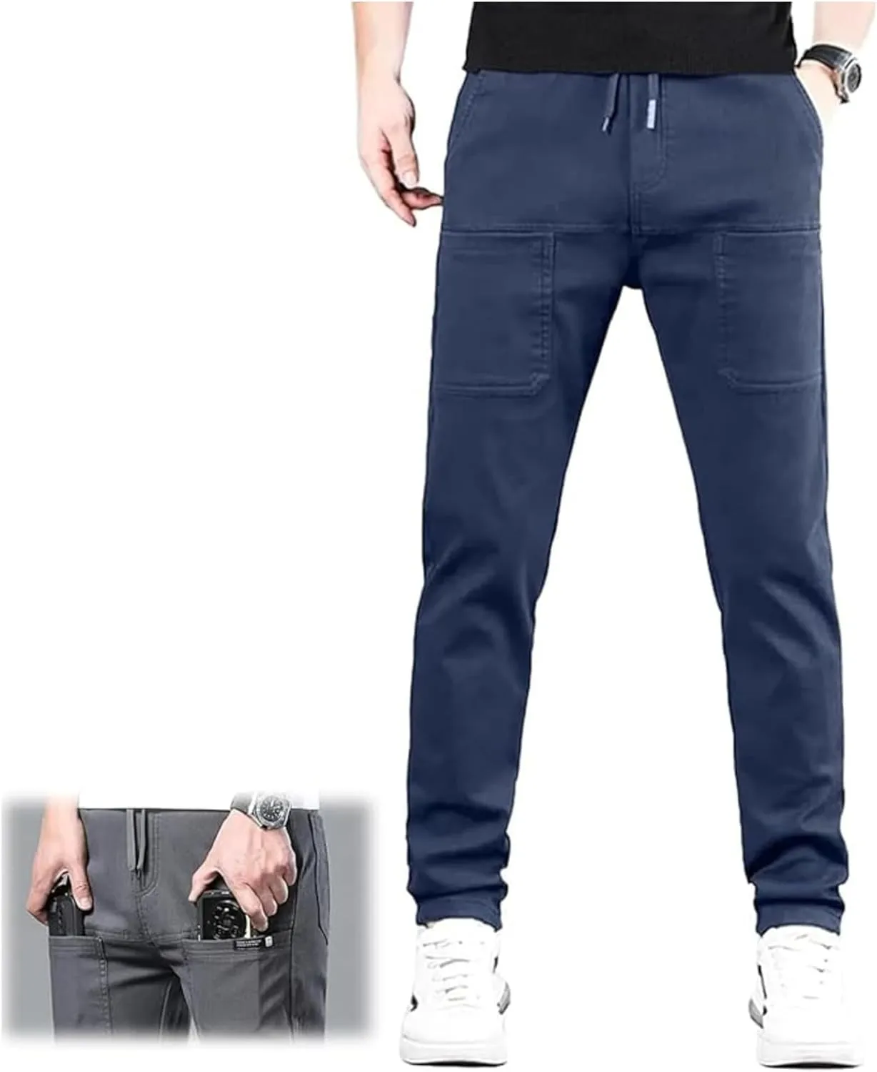 Men Comfy Cargo Pants Stretch, Lightweight Solid Color Long, PantsMultipants High Stretch Multi-Pocket Durable Cargo Pants.