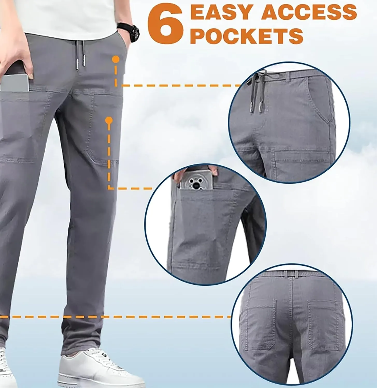 Mencomfy Cargo Pants Multipants - High Stretch Multi-Pocket Durable Cargo Pants Comfort Fit Stretch Cargo Pant