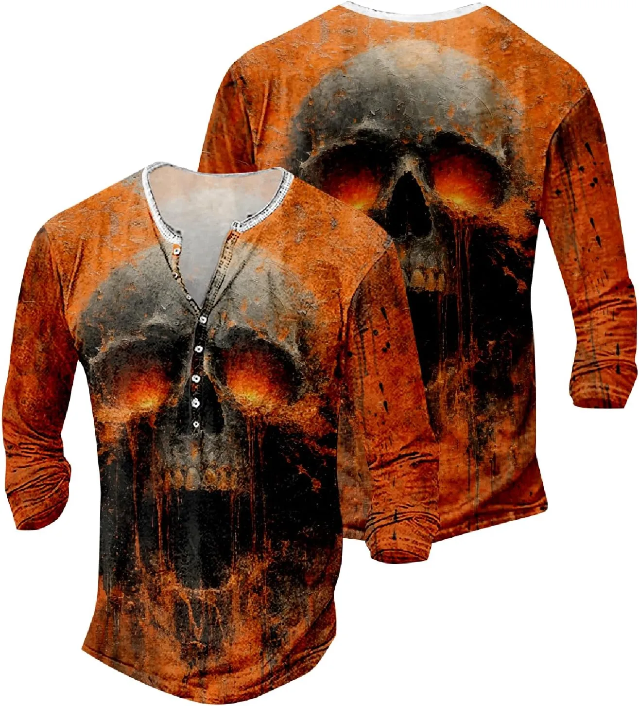 Mens Distressed Henley Shirts Long Sleeve Cotton T-Shirts Vintage Graphic Tee Washed Streetwear Retro Tee