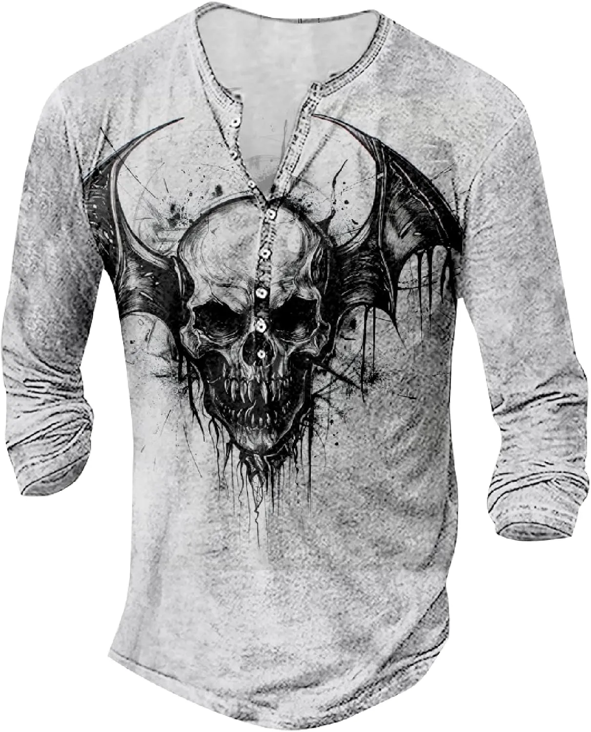 Mens Distressed Henley Shirts Long Sleeve Cotton T-Shirts Vintage Graphic Tee Washed Streetwear Retro Tee