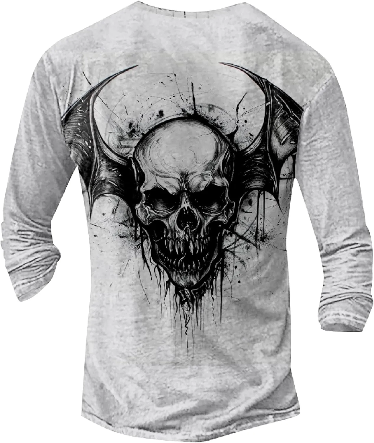 Mens Distressed Henley Shirts Long Sleeve Cotton T-Shirts Vintage Graphic Tee Washed Streetwear Retro Tee