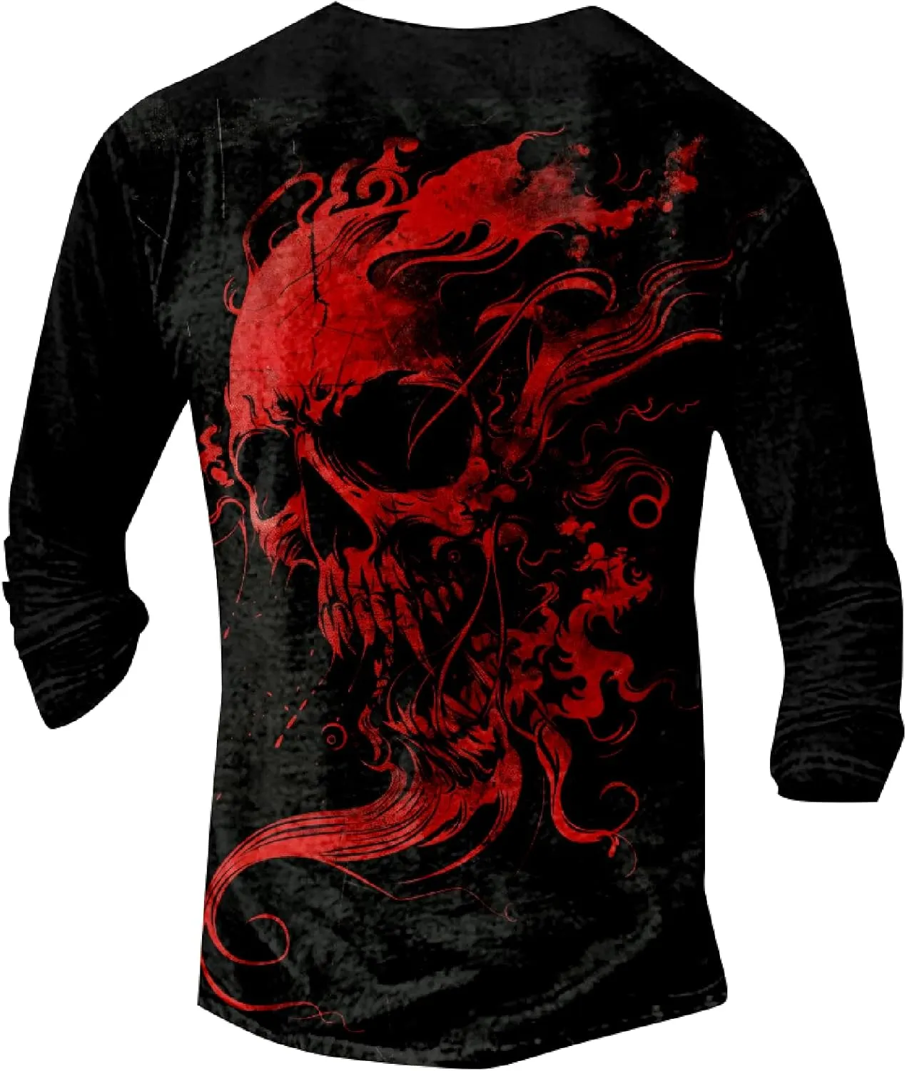 Mens Distressed Henley Shirts Long Sleeve Cotton T-Shirts Vintage Graphic Tee Washed Streetwear Retro Tee