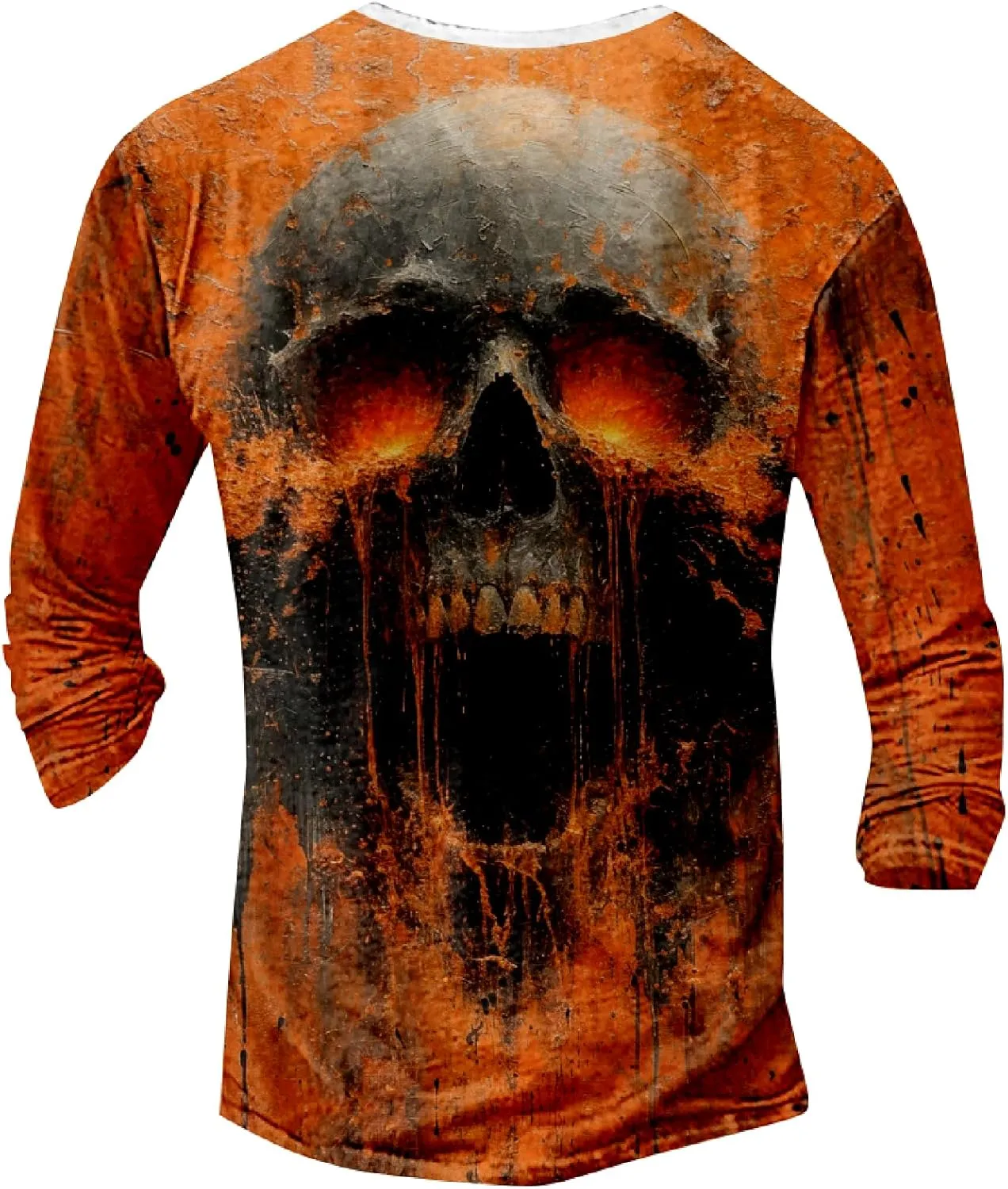 Mens Distressed Henley Shirts Long Sleeve Cotton T-Shirts Vintage Graphic Tee Washed Streetwear Retro Tee