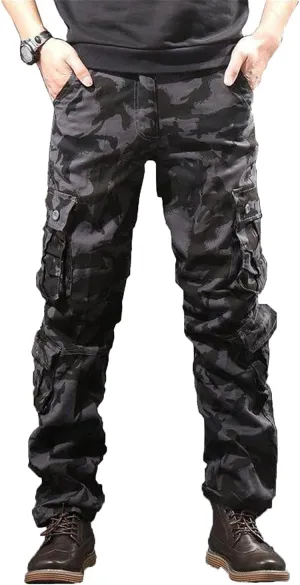 Men's Relaxed Fit Casual Military Trousers Multi Pocket Camo Pants Lightweight Hiking Outdoor Combat Cargo Britches