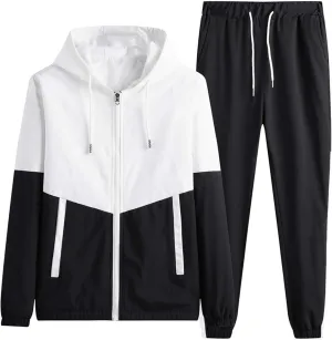 Men's Tracksuit 2 Pieces Set Color Matching Sweatshirt Hoodie Corset Sweatsuits Pullover Casual Workout Sports