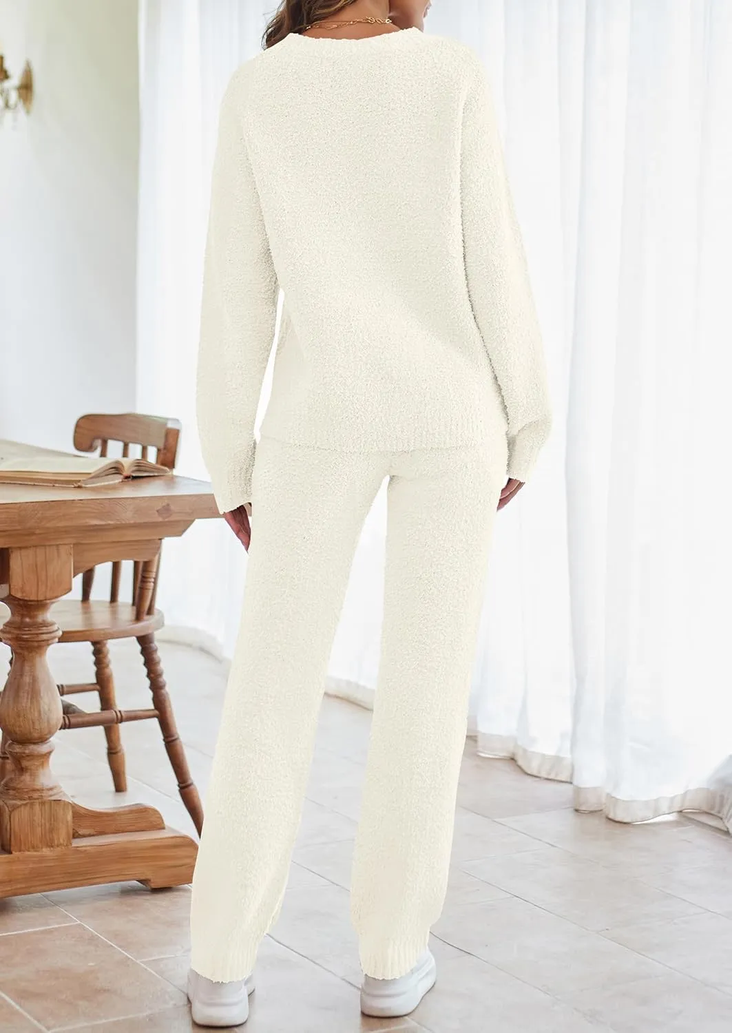 MEROKEETY Womens Fuzzy Fleece Long Sleeve 2 Piece Loungewear Outfits Sweater Pants Pajama Sets
